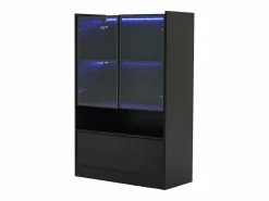 New Vitrina de cristal con iluminación LED - Diseño pop-up - Vitrina de colección - 35 x 80 x 120 cm, Negro