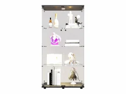 Hot Vitrina de cristal con soporte, LED, 2 puertas con cerradura, 4 compartimentos, para colecciones y decoración Vitrina