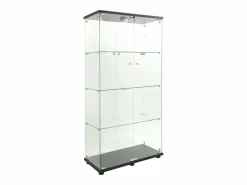 Hot Vitrina de cristal con soporte, LED, 2 puertas con cerradura, 4 compartimentos, para colecciones y decoración Vitrina
