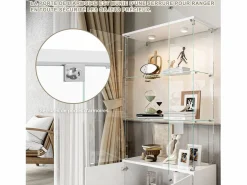 Online Vitrina de cristal de 3 estantes con gabinetes e iluminación LED – Diseño moderno Blanco