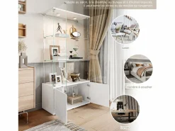 Online Vitrina de cristal de 3 estantes con gabinetes e iluminación LED – Diseño moderno Blanco