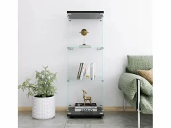 Outlet Vitrina de cristal de 3 estantes con puerta, estantería independiente para sala de estar, dormitorio y oficina, 42 x 36 x 125 cm, color Negro