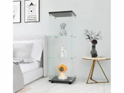 Outlet Vitrina de cristal de 3 estantes con puerta, estantería independiente para sala de estar, dormitorio y oficina, 42 x 36 x 125 cm, color Negro