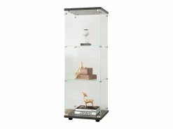 Outlet Vitrina de cristal de 3 estantes con puerta, estantería independiente para sala de estar, dormitorio y oficina, 42 x 36 x 125 cm, color Negro