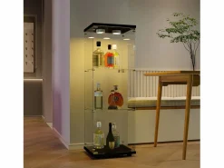 New Vitrina de cristal de pie, 125 cm, con iluminación LED, cerradura, 1 puerta, 3 estantes, transparente, color Vitrina