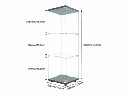New Vitrina de cristal de pie, 125 cm, con iluminación LED, cerradura, 1 puerta, 3 estantes, transparente, color Vitrina