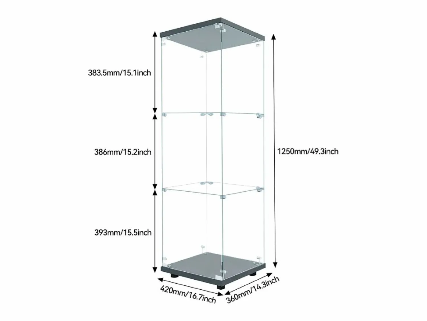 New Vitrina de cristal de pie, 125 cm, con iluminación LED, cerradura, 1 puerta, 3 estantes, transparente, color Vitrina