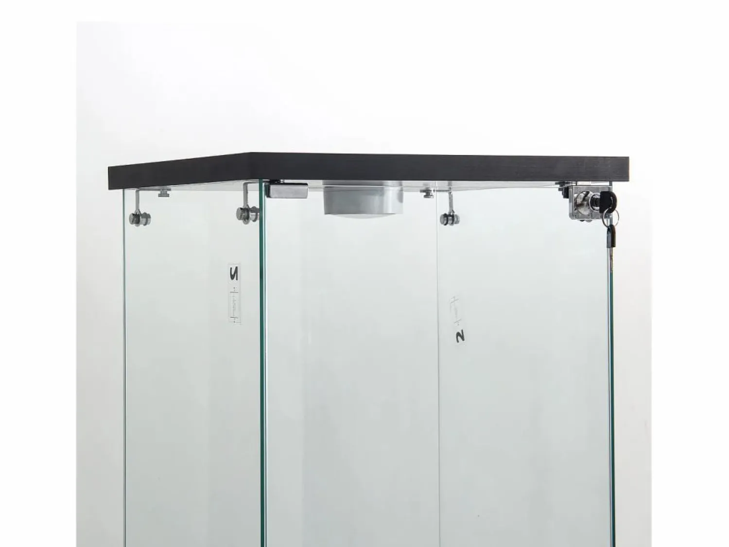 New Vitrina de cristal de pie, 125 cm, con iluminación LED, cerradura, 1 puerta, 3 estantes, transparente, color Vitrina