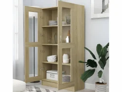 Clicnbuy Vitrina de madera contrachapada color roble 82,5x30,5x150 cm Marru00f3n