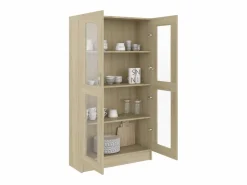Clicnbuy Vitrina de madera contrachapada color roble 82,5x30,5x150 cm Marru00f3n