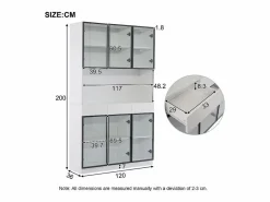 New Vitrina de Pared - 6 Puertas Cristal + 3 Cajones - con LED RGB - Panel de Partículas 120x36x200cm Vitrina