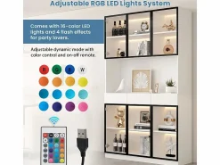 New Vitrina de Pared - 6 Puertas Cristal + 3 Cajones - con LED RGB - Panel de Partículas 120x36x200cm Vitrina