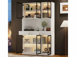 New Vitrina de Pared - 6 Puertas Cristal + 3 Cajones - con LED RGB - Panel de Partículas 120x36x200cm Vitrina