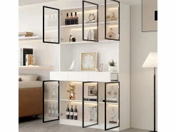 New Vitrina de Pared - 6 Puertas Cristal + 3 Cajones - con LED RGB - Panel de Partículas 120x36x200cm Vitrina