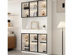 New Vitrina de Pared - 6 Puertas Cristal + 3 Cajones - con LED RGB - Panel de Partículas 120x36x200cm Vitrina