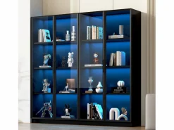 ModernLuxe Vitrina de vidrio 160x40x160 cm - con LEDs - almacenamiento de 4 puertas con estantes móviles - aglomerado -