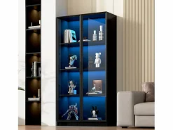 ModernLuxe Vitrina de vidrio 160x40x160 cm - con LEDs - almacenamiento de 4 puertas con estantes móviles - aglomerado -