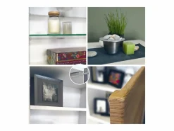 New Vitrina Granada, Armario Vitrina Made in Germany con Puerta de Cristal e Inserto de Cristal, blanco mate/mezclilla mate (50 x 122,5 x 34,5 cm) Azul celeste