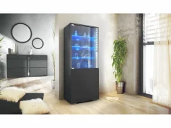 New Vitrina Granada de Vladon, Armario Vitrina Made in Germany con Puerta de Cristal e Inserto de Cristal incl. LED, antracita mate/ mate (50 x 122,5 x 34,5 cm) Negro