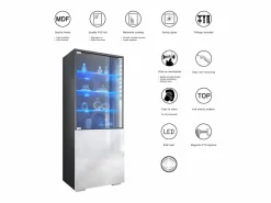 New Vitrina Granada de Vladon, Armario Vitrina Made in Germany con Puerta de Cristal e Inserto de Cristal incl. LED, antracita mate/ mate (50 x 122,5 x 34,5 cm) Negro
