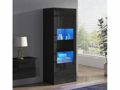 Discount Vitrina lacada con LEDs + 1 estante de cristal + puerta - 61 x 42 x 162 cm - aglomerado - Vitrina