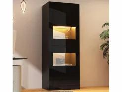 Discount Vitrina lacada con LEDs + 1 estante de cristal + puerta - 61 x 42 x 162 cm - aglomerado - Vitrina