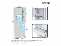 Discount OKWISH Vitrina LED con 1 cajón de almacenamiento, 4 puertas y estantes de cristal - blanca Blanco