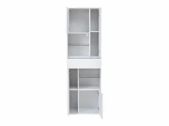 Discount OKWISH Vitrina LED con 1 cajón de almacenamiento, 4 puertas y estantes de cristal - blanca Blanco