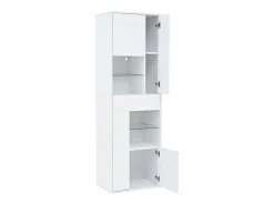 Discount OKWISH Vitrina LED con 1 cajón de almacenamiento, 4 puertas y estantes de cristal - blanca Blanco