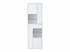 Discount OKWISH Vitrina LED con 1 cajón de almacenamiento, 4 puertas y estantes de cristal - blanca Blanco
