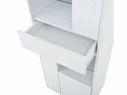 Discount OKWISH Vitrina LED con 1 cajón de almacenamiento, 4 puertas y estantes de cristal - blanca Blanco