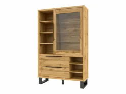 Online Vitrina, mueble para vajilla, aparador MILO. Color roble y acabados en negro. Mueble ideal para su comedor. Vitrina Para Vajilla