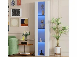 Outlet Vitrina multifunción - 40 x 29 x 170 cm - con puerta de cristal + LEDs - PB + Cristal - Vitrina