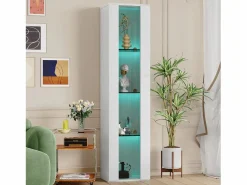 Outlet Vitrina multifunción - 40 x 29 x 170 cm - con puerta de cristal + LEDs - PB + Cristal - Vitrina