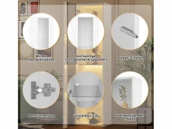Outlet Vitrina multifunción - 40 x 29 x 170 cm - con puerta de cristal + LEDs - PB + Cristal - Vitrina