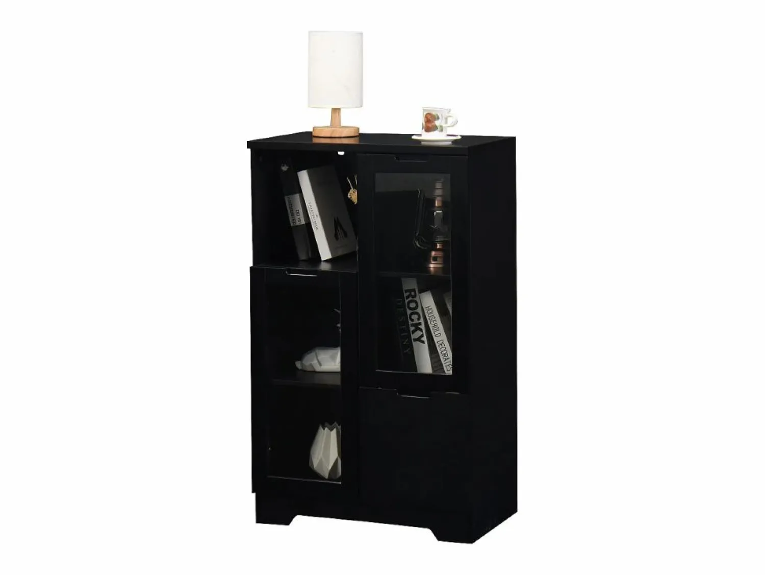 Vitrina negra - Mueble de comedor con 2 puertas y 1 cajón - almacenaje abierto - para dormitorio y salón