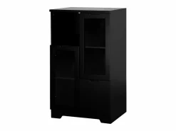 Vitrina negra - Mueble de comedor con 2 puertas y 1 cajón - almacenaje abierto - para dormitorio y salón