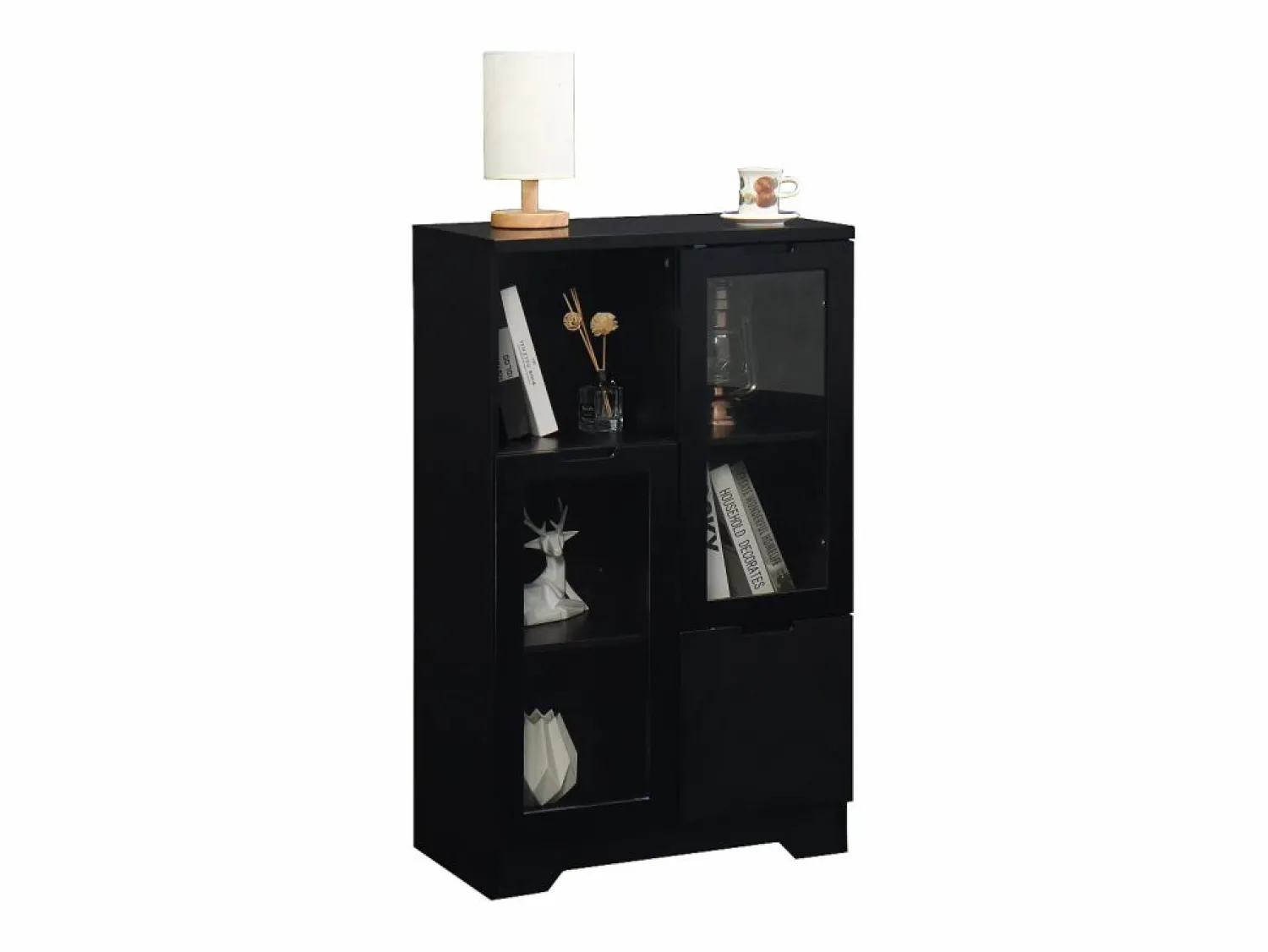 Vitrina negra - Mueble de comedor con 2 puertas y 1 cajón - almacenaje abierto - para dormitorio y salón