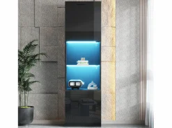 Vitrina negra - Vitrina con 2 puertas y luces LED - almacenaje abierto - para salón y dormitorio Negro