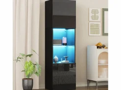 Vitrina negra - Vitrina con 2 puertas y luces LED - almacenaje abierto - para salón y dormitorio Negro