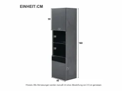 New Hauss Spole Vitrina negra de alto brillo con 2 puertas y 1 estante de cristal, LED incluido - 45x35x160cm Negro