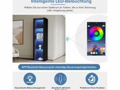 Online Vitrina negra de alto brillo con LED, 3 estantes de cristal, MDF, (55x38x166 cm) Vitrina