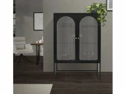 Clearance ML-DESIGN Vitrina negra 85x120x40cm con 2 puertas y 3 cajones, mueble metálico archivador Negro