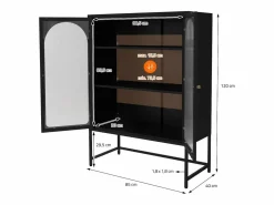 Clearance ML-DESIGN Vitrina negra 85x120x40cm con 2 puertas y 3 cajones, mueble metálico archivador Negro