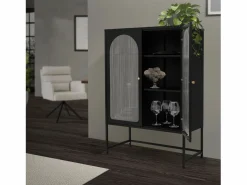 Clearance ML-DESIGN Vitrina negra 85x120x40cm con 2 puertas y 3 cajones, mueble metálico archivador Negro