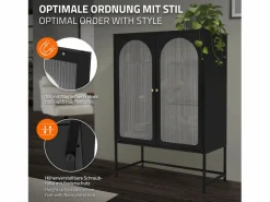 Clearance ML-DESIGN Vitrina negra 85x120x40cm con 2 puertas y 3 cajones, mueble metálico archivador Negro