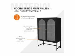 Clearance ML-DESIGN Vitrina negra 85x120x40cm con 2 puertas y 3 cajones, mueble metálico archivador Negro