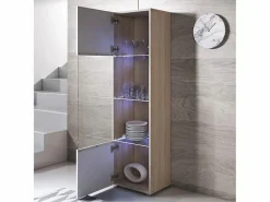 Sale Vitrina para Salón comedor en Sonoma y Blanco con LED 40x29x167cm Luke V6 Vitrina