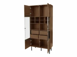 Clearance Merax Vitrina reutilizable con acabado nogal - 75,5 x 35 x 164,5 cm - frontal de cristal + balda + cajón oculto - MDF - natural Color natural claro