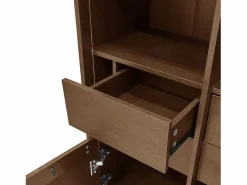 Clearance Merax Vitrina reutilizable con acabado nogal - 75,5 x 35 x 164,5 cm - frontal de cristal + balda + cajón oculto - MDF - natural Color natural claro